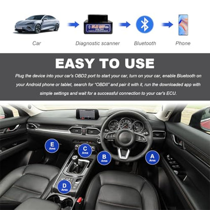 KVAEY 2 PCS OBDII Car Auto Diagnostic Scanner, ELM327 Automotive Bluetooth Scan Tool and Code Reader, Professional Car Bluetooth Engine Fault Code Reader, Universal Car Accessories (Black & Blue) - color: Black & Blue, size: 2 PCS