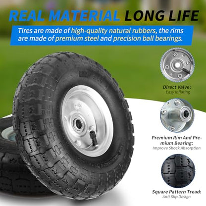 RRQ (2 Pack) 10 Inch Pneumatic Wheels, 4.10/3.50-4 Tire and Wheel
