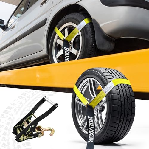 Car Tie Down Straps, 4 Pack, 2" x 96", 9900 LBS, Heavy Duty J Finger Hooks - color: Yellow