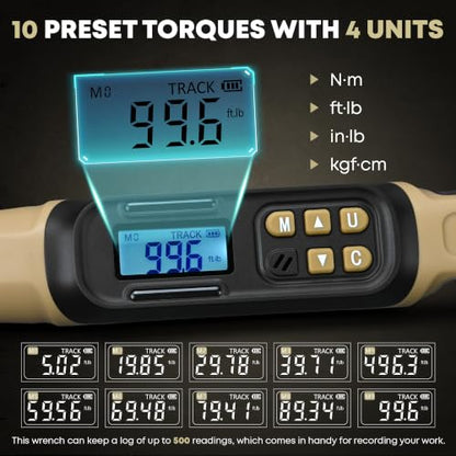 Digital Torque Wrench 3/8 Drive, 5.0-99.6 ft·lb (6.8-135N.m) - size: 3/8 Drive 5.0-99.6 ft·lb