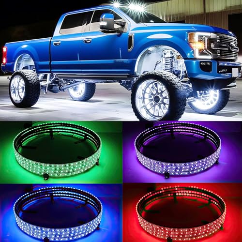 DREAMOTOR 4PCS 15.5" RGB LED Wheel Ring Lighting with APP & Remote Control - size: 15.5 inch - RGB Wheel Ring Lighting Kit