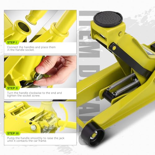 PM PERFORMOTOR Low Profile Hydraulic Trolley Service/Floor Jack, 4 Ton (8000 lbs) Capacity, Lifting Range 4.5"-20", Yellow,PM-TOL-FJ40-YL - color: Yellow