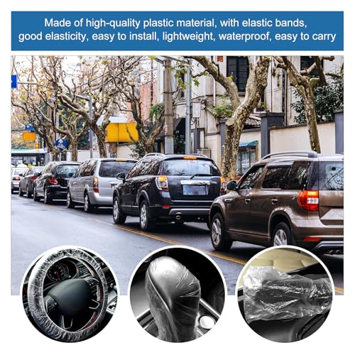 ICWEIMEI 300Pcs Disposable Car Protective Covers Include 100Pcs Disposable Steering Wheel Covers 100Pcs Disposable Gear Shift Covers 100Pcs Disposable Handbrake Covers for Car Protection