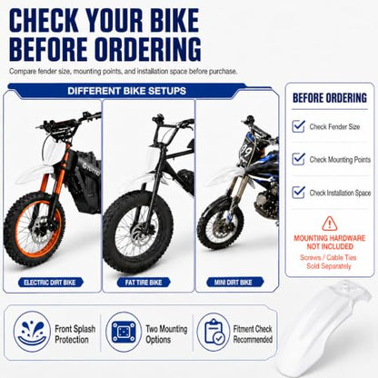 PSLER Front Mud Guard for Tuttio Soleil 01, Yozma IN10 Dirtbikes, White - color: White