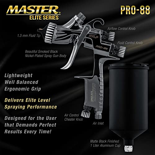 Master Elite Performance PRO-88 HVLP Automotive Spray Paint Gun, 1.3mm Tip - size: 1.3mm