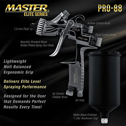 Master Elite Performance PRO-88 HVLP Automotive Spray Paint Gun, 1.3mm Tip - size: 1.3mm