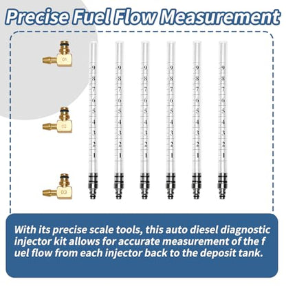 6 Cylinder Diesel Injector Flow Diagnostic Set Fuel Injectors Tester Cylinder Common Rail Adaptor Test Tool Kit