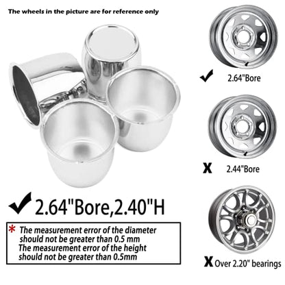 4Pcs 2.64" OD 2.4" H Push Through Trailer Wheel Center Cap for Rim - color: Chrome, size: 2.64" Hub 2.4" H