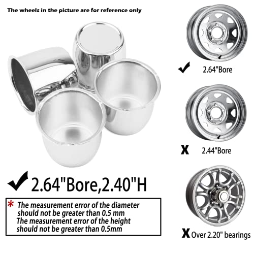 4Pcs 2.64" OD 2.4" H Push Through Trailer Wheel Center Cap for Rim - color: Chrome, size: 2.64" Hub 2.4" H