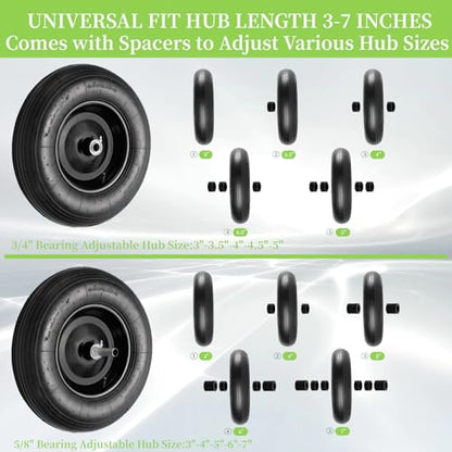RRQ 4.80/4.00-8 Tire and Wheel, 16" Pneumatic Wheelbarrow Tires, 2 Pack