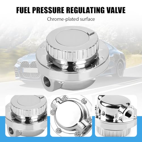 Manual Adjustable Fuel Pressure Regulator, 1-5PSI Carb Fuel Pump Pressure Regulator with 8mm & 10mm Adapter for Carburetor Engine, Auto Gauge Accessories, Universal for Most Vehicles