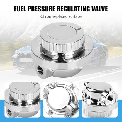 Manual Adjustable Fuel Pressure Regulator, 1-5PSI Carb Fuel Pump Pressure Regulator with 8mm & 10mm Adapter for Carburetor Engine, Auto Gauge Accessories, Universal for Most Vehicles