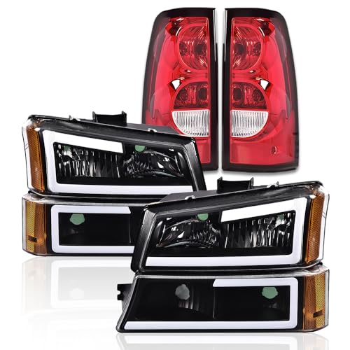 G-PLUS LED DRL Headlights Assembly & Tail Lights Fit Chevy Silverado 1500 1500 HD 2500 2500 HD 2003-2006, Clear Lens Black Housing Amber Reflector Headlamps Assembly Red Taillights - color: Clear Lens Black Housing Amber Reflector & Red, size: C LED
