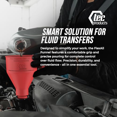 TEC Products FlexAll Long Flexible Oil Change Funnel, Red, 16x5 Inches - color: Red, size: Large