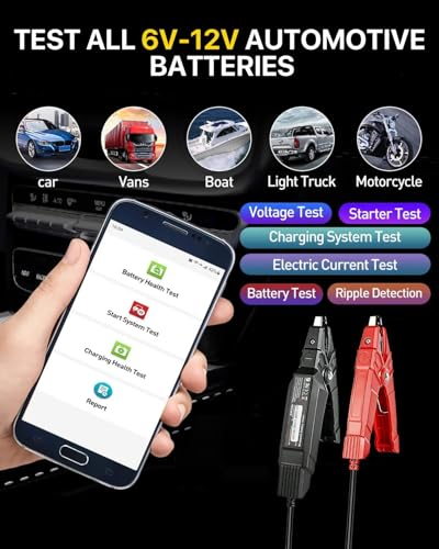 LAUNCH BST360 Bluetooth Battery Tester - 12V Car Battery Analyzer with Charging System & Cranking Tests, Compact Battery Test Clip for Cars, Trucks, RVs, Motorcycles, and Boats