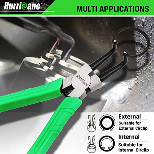 HURRICANE 4 Pieces Snap Ring Pliers Set, 7 Inch Internal & External Circlip Pliers Kit, CR-V Straight & Bent Jaw Pliers, Ideal for Ring Remover Retaining and Remove Hoses, with Portable Storage Pouch