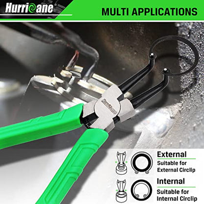 HURRICANE 4 Pieces Snap Ring Pliers Set, 7 Inch Internal & External Circlip Pliers Kit, CR-V Straight & Bent Jaw Pliers, Ideal for Ring Remover Retaining and Remove Hoses, with Portable Storage Pouch
