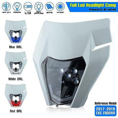 Headlight Head Lamp Light Fairing Mask Day Running Light For ATV Scooters Dirt Pit Bike Enduro (White+Blue DRL) - color: White Blue DRL
