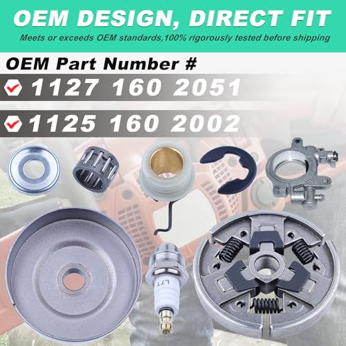 3/8" 7T Sprocket Clutch Drum Oil Pump Kit for Stihl MS290 MS310 MS390 Chainsaw, Clutch Drum with Oil Pump Worm Gear Spark Plug Replacement Parts 1125 160 2002, 1125 640 2000, 1127 160 2051