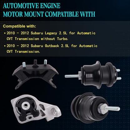 Motor Mount Kit for 2010-2012 Legacy Outback 2.5L Auto Trans - size: A6729 A6729 A6728 A6707