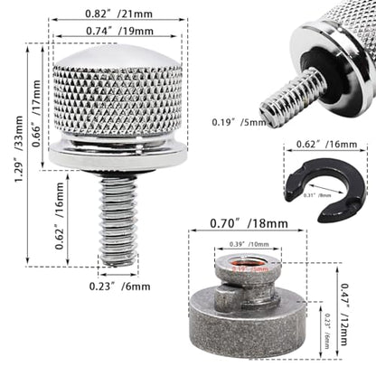 FOVPLUE 1/4″-20 Thread Seat Bolt/Screw and Nut Kit for Harley FLT Touring - color: CHROME BOLT/NUT/WASHER