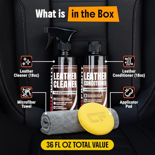 Car Leather Cleaner and Conditioner - pH Neutral, Non-Toxic & Non-Greasy - Gently Cleans, Restores and Protects Leather Seats and Interior - Safe for Leather Furniture, Couch & Sofa - 36 fl. Oz. Kit - style: Leather Cleaner and Conditioner