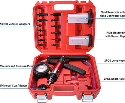 8MILELAKE 21pcs Handheld Vacuum Pump Set Tester Compatible for Automotive with Adapters Brake Bleeder Test Kit