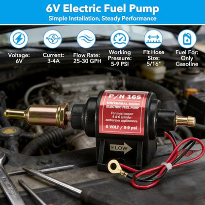 CarBole 6 Volt Electric Fuel Pump 5-9 PSI, 25-30 GPH for Gasoline Engines - size: 6V 5-9 PSI Gasoline Pump
