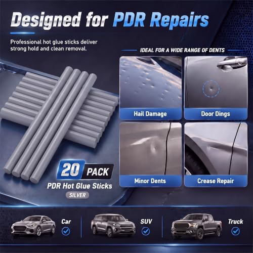 CroBlissful 20 Pcs PDR Glue Sticks Hot Melt for Dent Repair,Gray - color: Gray