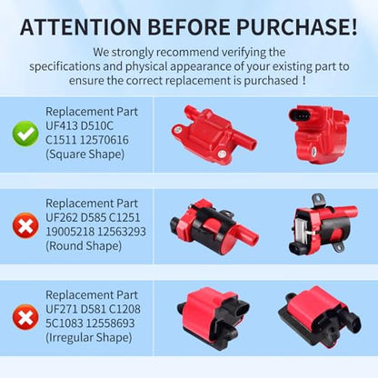 8Pcs Ignition Coil Packs and High Tension Wires for Chevy Avalanche UF413 - size: UF413
