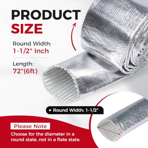 Car Aluminized Sleeving Heat Sheathing Roll 1-1/2inch 6ft - style: 1-1/2inch(I.D. Wide) - 6ft