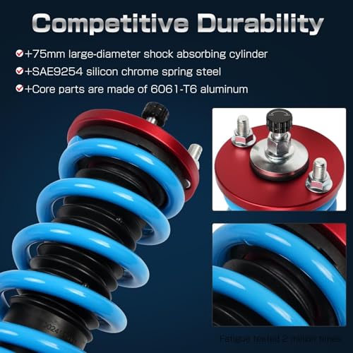 24 Levels Adjustable Coilovers Compatible with Honda Civic 1988-2000 CRX 1992-1995 Delsol 1993-1997 Integra 1990-2001 High Poundage Coil Spring Absorber Struts Suspension Lowering Kit Red - color: Red