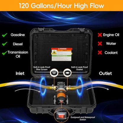 24V 120GPH Fuel Transfer Pump Set with Upgraded Carrying Case & Battery Adapter, Compatible with DeWalt 20V Battery, for Vehicles, Boats(120GPH 24V, Pump with Yellow Adapter) - color: 120GPH 24V, size: Carrying Case Set with Yellow Adapter