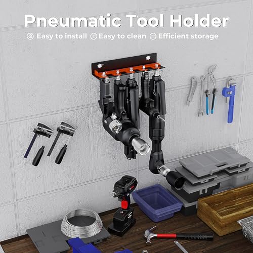 Air Tool Holder, Air Tool Rack for Garage Walls and Tool Cart Storage Organizer，Wall Mounted Lockable Pneumatic Tool Hanger for Air Compressor Tools, Pneumatic Nail Gun, Black-5 Slots - style: 5 Slots Air Tool Holder