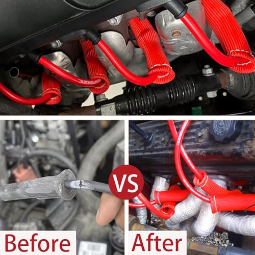 8 PCS 3500° Spark Plug Wire Boots Protectors for LS SBC BBC 350 454 6 Inch, Red - color: Red