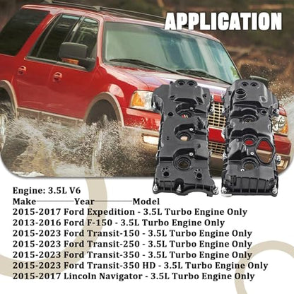 Aluminum Engine Valve Cover Set with Bolts Compatible with Ford F-150 Expedition Transit 150 250 350 Lincoln Navigator 3.5L V6 Turbo 2013-2023, Replace DL3E6K271FA BL3E6K273CB