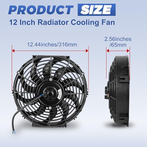12 Inch 12” Black Universal Electric Radiator Slim Fan 12V 80W High Performance Cooling Push Pull w/Mounting Kit 1PCS - size: 12” 1PC