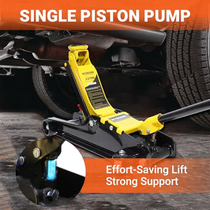 2.5 Ton Car Jack Low Profile Hydraulic Floor Jack, 5500 lbs Capacity, 3.4"-15.2" Lifting Range, Alloy Steel, Black, for Sedans and SUVs（Yellow - color: Yellow