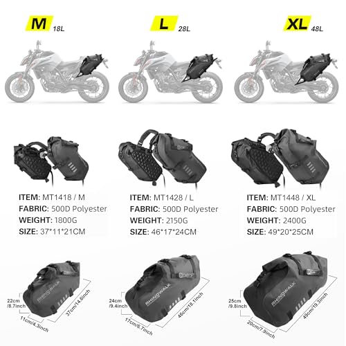 Rhinowalk Waterproof Motorcycle Saddle Bags 18L, Side Panniers (1 Pair) - size: 18L