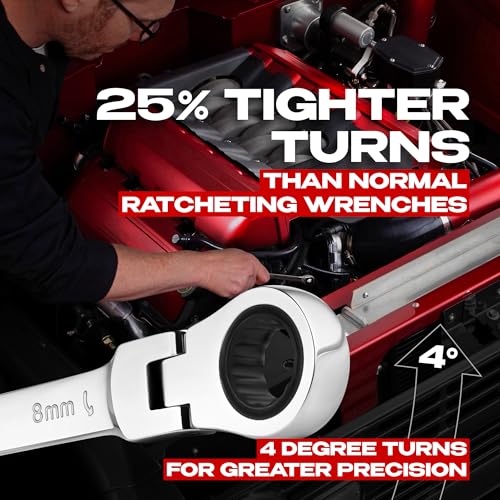 Jaeger 8 mm Flex Head Ratchet Wrench, 4° Swing, 12-Pt, Metric - size: 0.315" Flex Head, style: Individual Flex Head Ratcheting Wrench