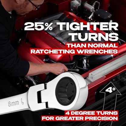 Jaeger 8 mm Flex Head Ratchet Wrench, 4° Swing, 12-Pt, Metric - size: 0.315" Flex Head, style: Individual Flex Head Ratcheting Wrench
