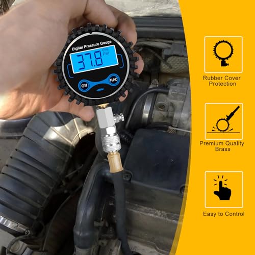 BETOOLL 8pcs Compression Tester Automotive - Digital Compression Gauge 0-300PSI for Petrol Engine Cylinder Compression Test Tool Kit with Adapters & Hose - color: Red