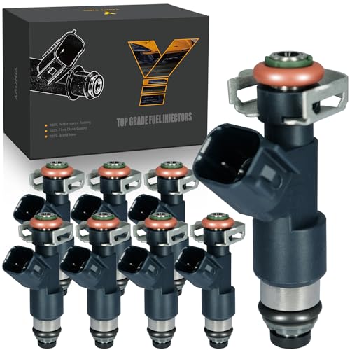 Upgraded Fuel Injectors 12594512 fit for Chevrolet Avalanche Express Silverado Suburban 1500 Tahoe 2007-2009, fit for GMC Savana 1500 Sierra 1500 Yukon 2007-2009, V8 5.3L Flex FJ977 (8) - color: Black Deep