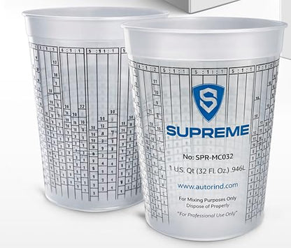 32 oz (1 Quart) Graduated Plastic Mixing Cups – Heavy-Duty Solvent Resistant Measuring Cups with Ratio Markings for Paint, Epoxy, Resin, Automotive & DIY Projects (10)