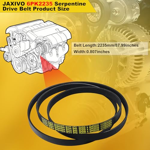 6PK2235 Serpentine Belt V-Ribbed Drive Belt for 05-10 SC430 4.3L,98 Express 1500/2500/3500 Without A/C,06-09 Fusion 2.3L,12-13 Equus/Genesis 5.0L,07-12 Altima 2.5L,Replace 1060880 - size: 6PK2235-2235mm