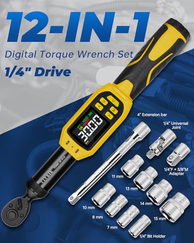 Digital Torque Wrench 1/4" Drive, 1.1-22.1 Ft-lb/1.5-30 N.m (±1% Accuracy) - size: 1/4" 12 PC
