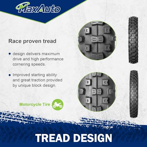 MaxAuto Front 60/100x14 & Rear 80/100x12 for Dirt Bike Tire, Replacement Motocross Off-road Tire for All Dirt Pit Bikes