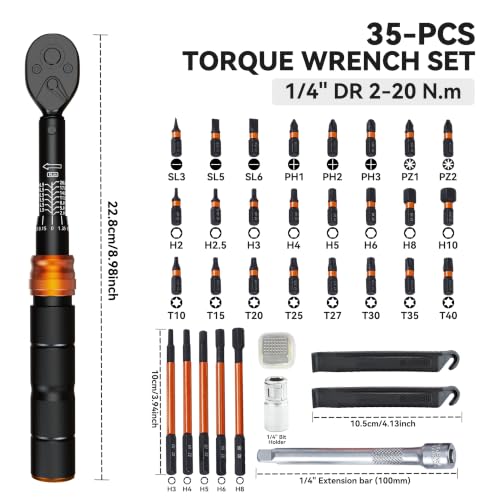 Bike Torque Wrench Set with Bits, 2-20 Nm, 35-Piece Kit - size: 35-Piece