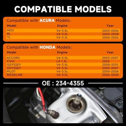 Downstream O2 Sensor Set | Direct Replacement for OE #234-4355 | Compatible Acura V6-3.2L/3.5L & For Honda 1.3L/3.0L/3.5L | Direct-Fit Downstream Sensor for 2003-2010 Models INCLUDES GLOVES - size: 234-4355