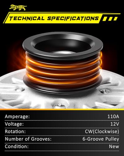 Oktiger 110A Upgraded Alternator for Mazda 3 i 2012 2013, Fit for Mazda 3 i 2012-2013, Replacement Stable Output Alternator, L4 12V 110A Clockwise 6-Groove Pulley, OE A002TJ1591 11635N